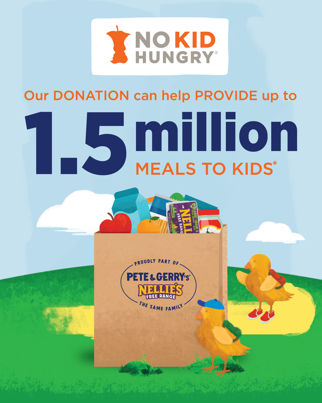 Donations from Nellies Free Range can provide up to 1.5 million meals to kids through No Kid Hungry