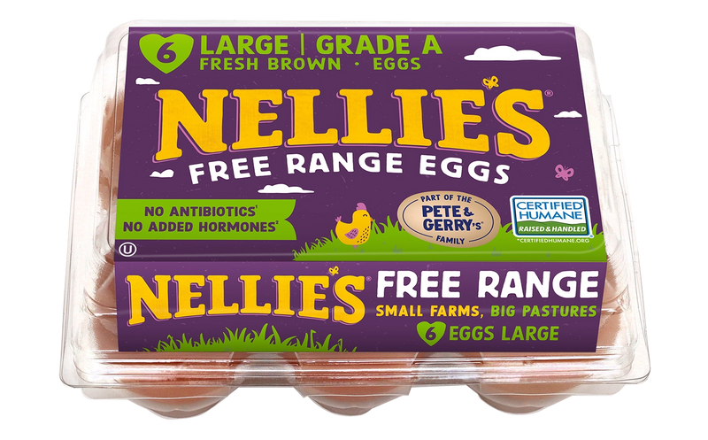 Pack of Nellies Free Range Eggs with purple label