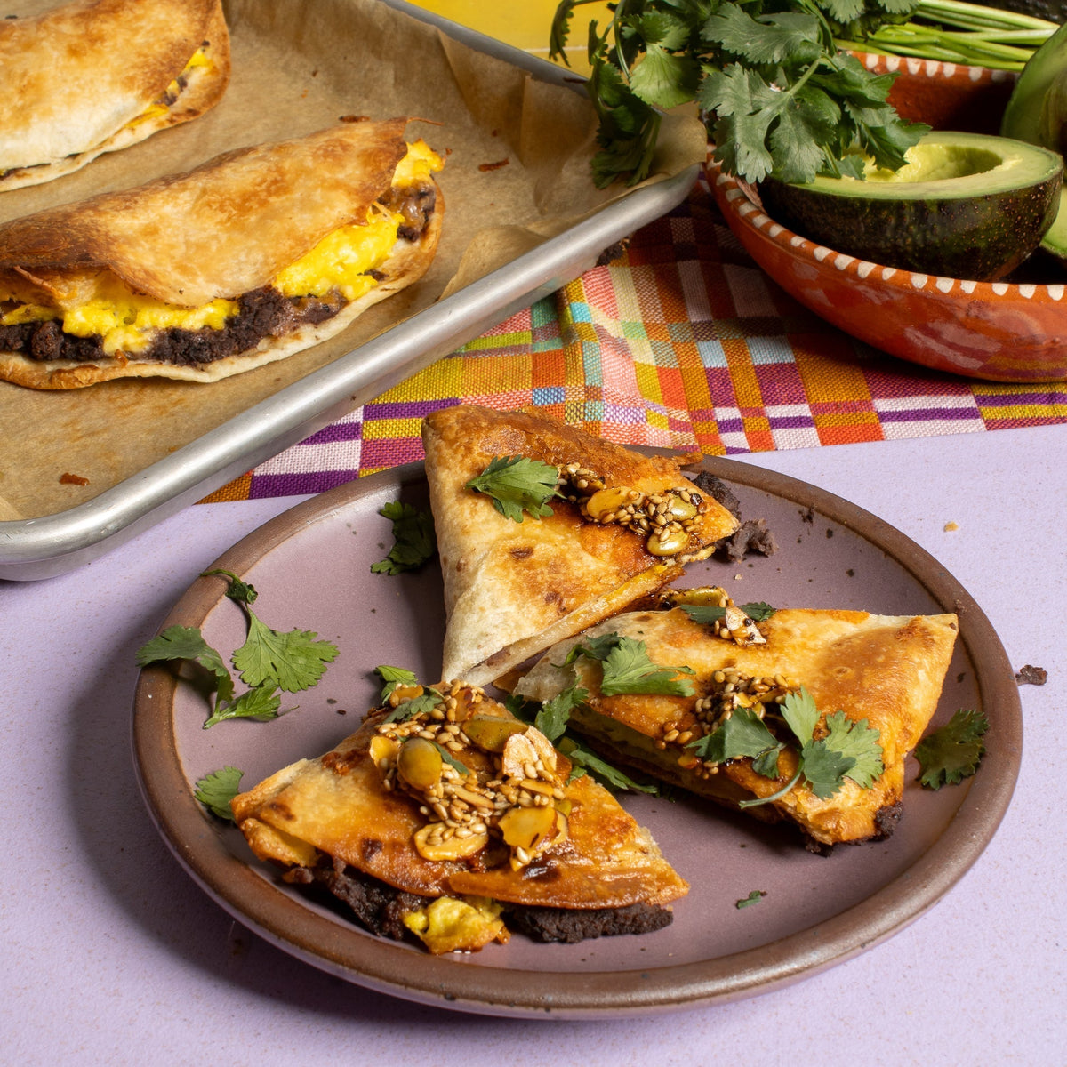 Crispy Bean, Egg & Cheese Baked Quesadillas
