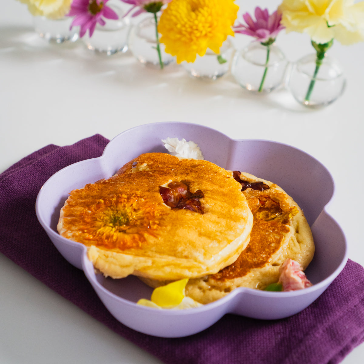 Buttermilk Pancakes with Edible Flowers