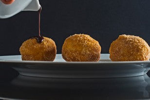 Baharat-Spiced Sufganiyot with Hot Fudge