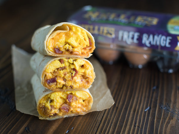 Bacon, Egg, and Cheese Breakfast Burritos with Chipotle Aioli