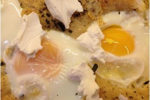 Sunny Side Up Egg Pizza with Goat Cheese & Herbs