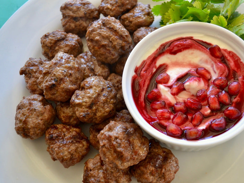 Mediterranean-Spiced Meatballs with Pomegranate Yogurt Sauce