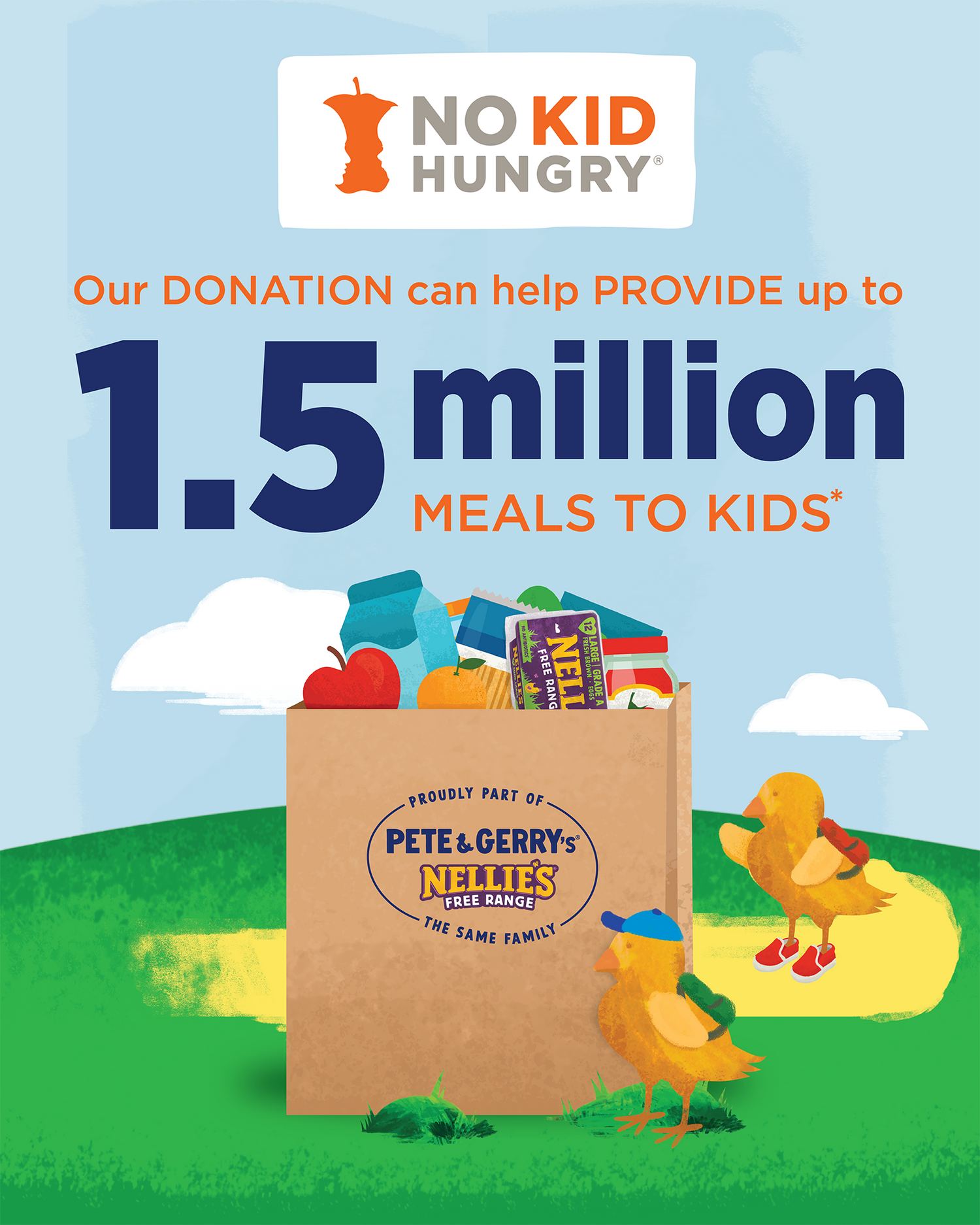 Donations from Nellies Free Range can provide up to 1.5 million meals to kids through No Kid Hungry