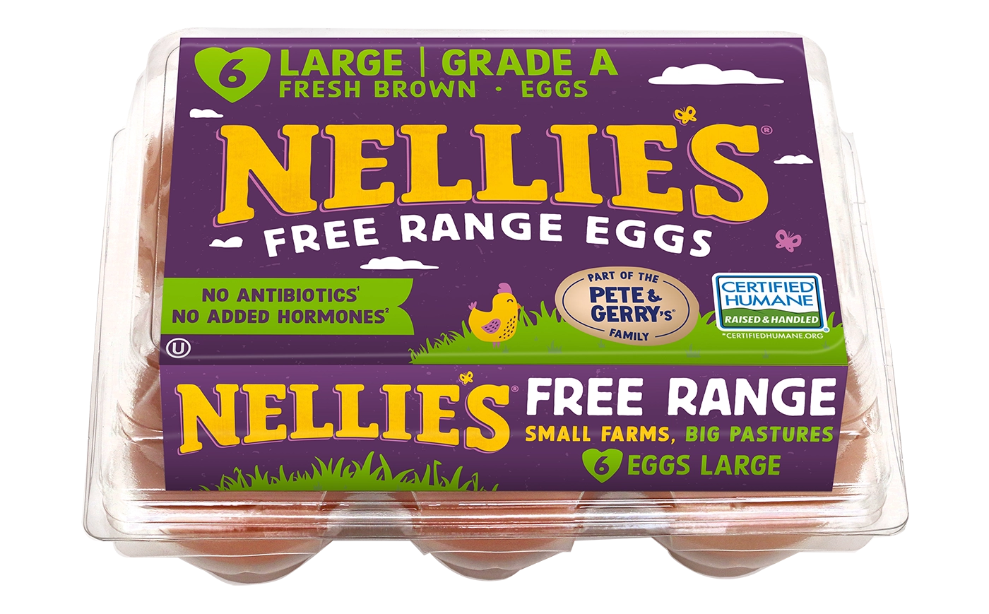 Pack of Nellies Free Range Eggs with purple label